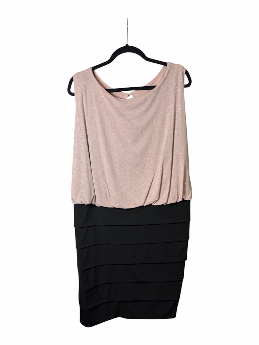 Enfocus Studio Blush Shimmer and Black Blouson Midi Dress. Size 16W.